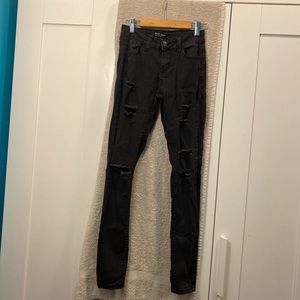 high rise skinny black wax jeans